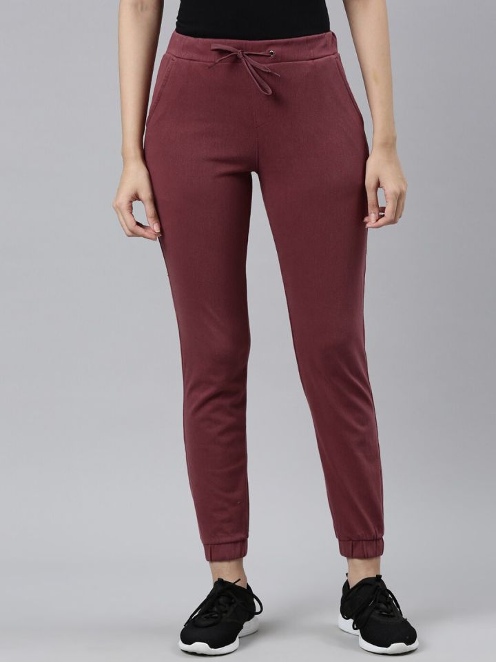 Buy Go Colors Women Maroon Solid Cotton Sports Joggers - Track Pants for  Women 20691708