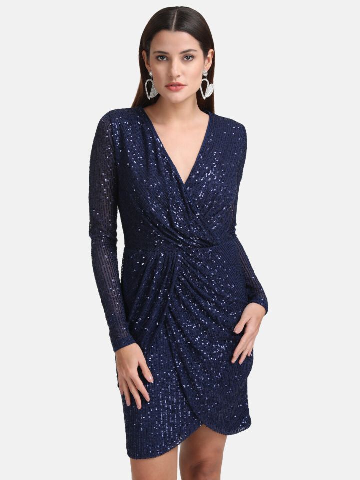 Buy Kazo Navy Blue Embellished Mini Dress Dresses for Women