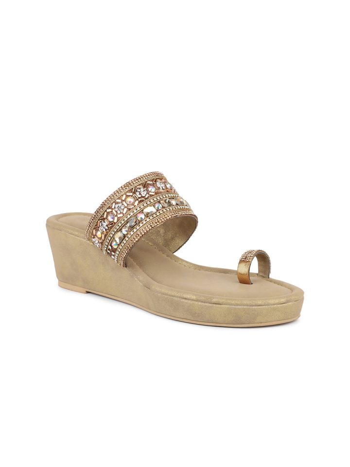 Buy Inc 5 Women Gold Toned Embellished Ethnic Wedge Heels Heels