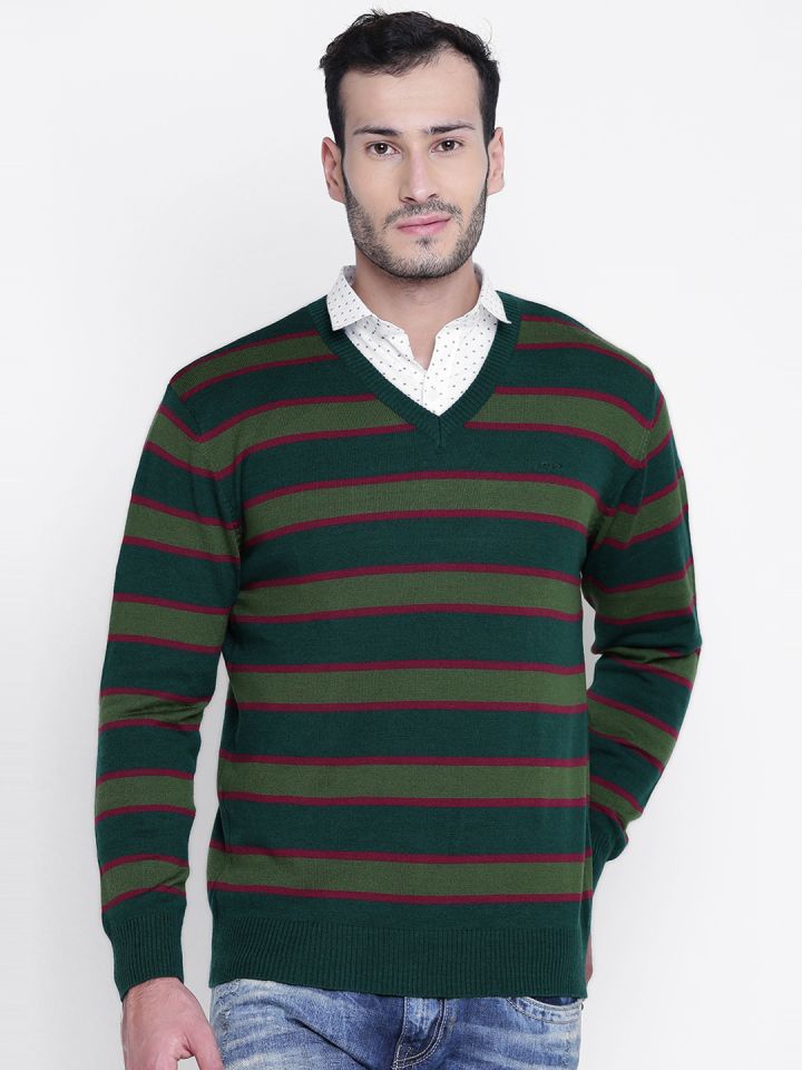 Red and green sales striped sweater mens
