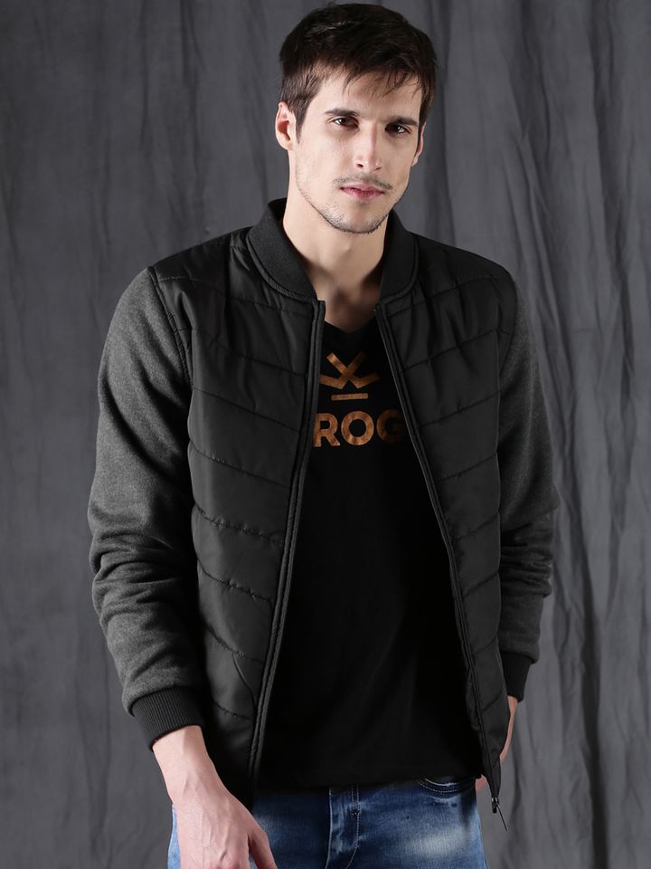 Buy WROGN Men Black Solid Puffer Jacket 