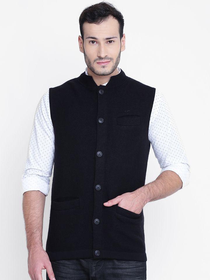 Woolen nehru jacket black clearance