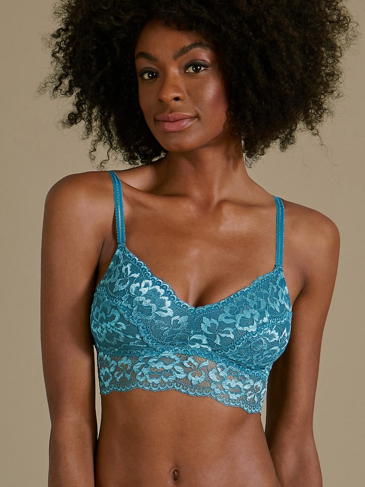 Buy Marks & Spencer Teal Blue Lace Non Wired Non Padded Bralette 8100B - Bra  for Women 2072749