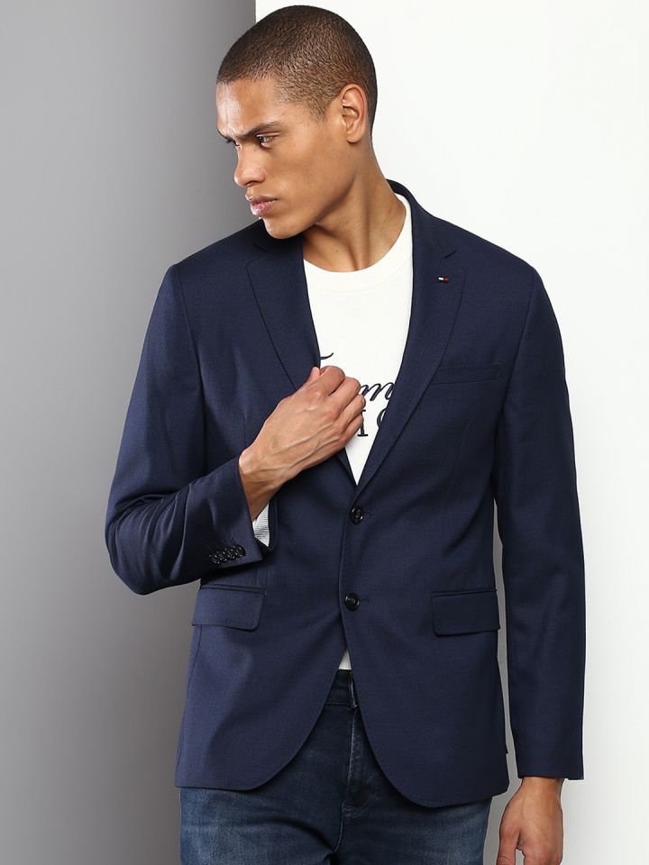 Buy Tommy Hilfiger Men Navy Blue Solid Single Breasted Blazers