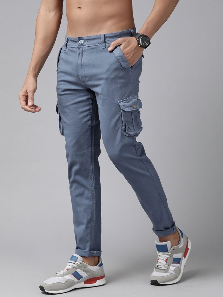 Buy Roadster Men Blue Solid Cargo Trousers  Trousers for Men 2075907   Myntra
