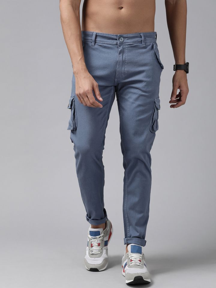 Buy Roadster Men Blue Solid Cargo Trousers - Trousers for Men 2075907