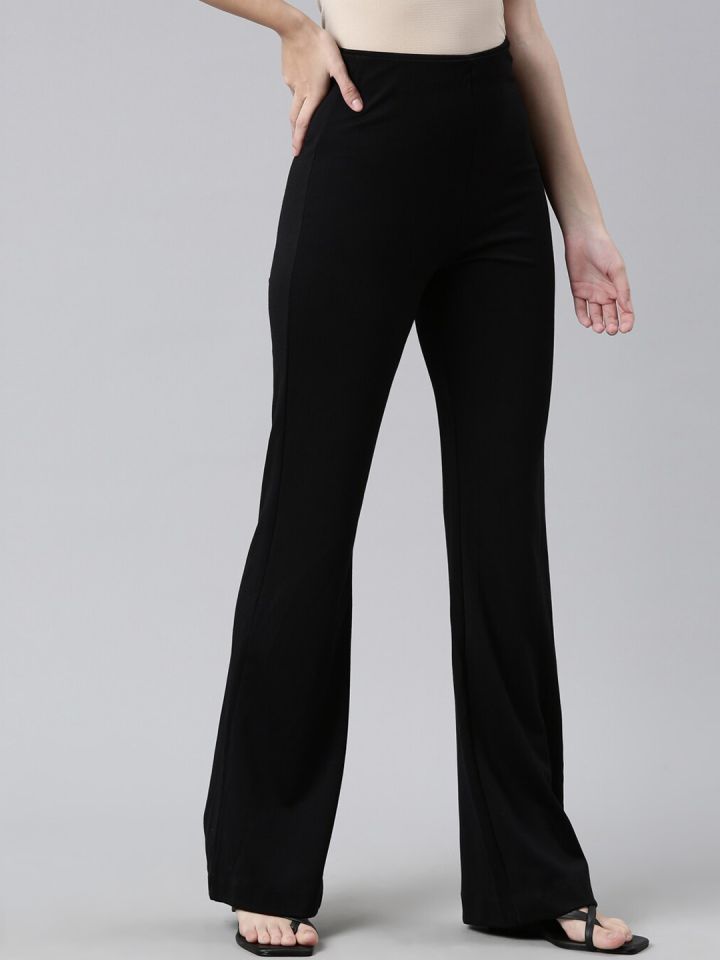 Buy Go Colors Women Solid Rayon Mid Rise Ponte Pants - Black Online
