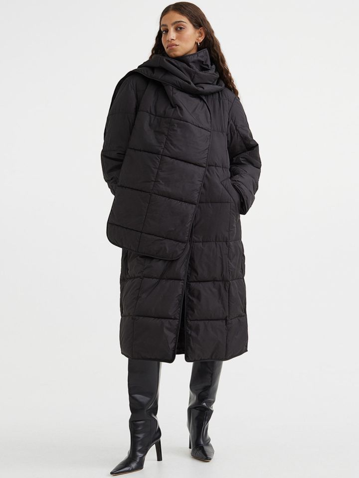 Buy H M Women Black Quilted Coat With Scarf Coats for Women