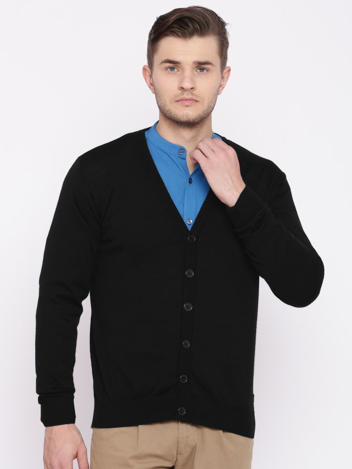 Buy Raymond Men Black Solid Woollen Cardigan Sweaters for