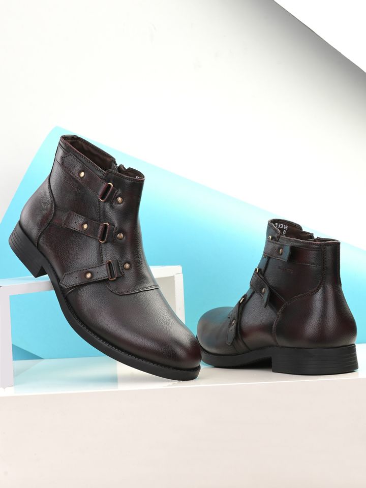 Buy San Frissco Men Maroon Solid Faux Leather Slip On Casual Boots