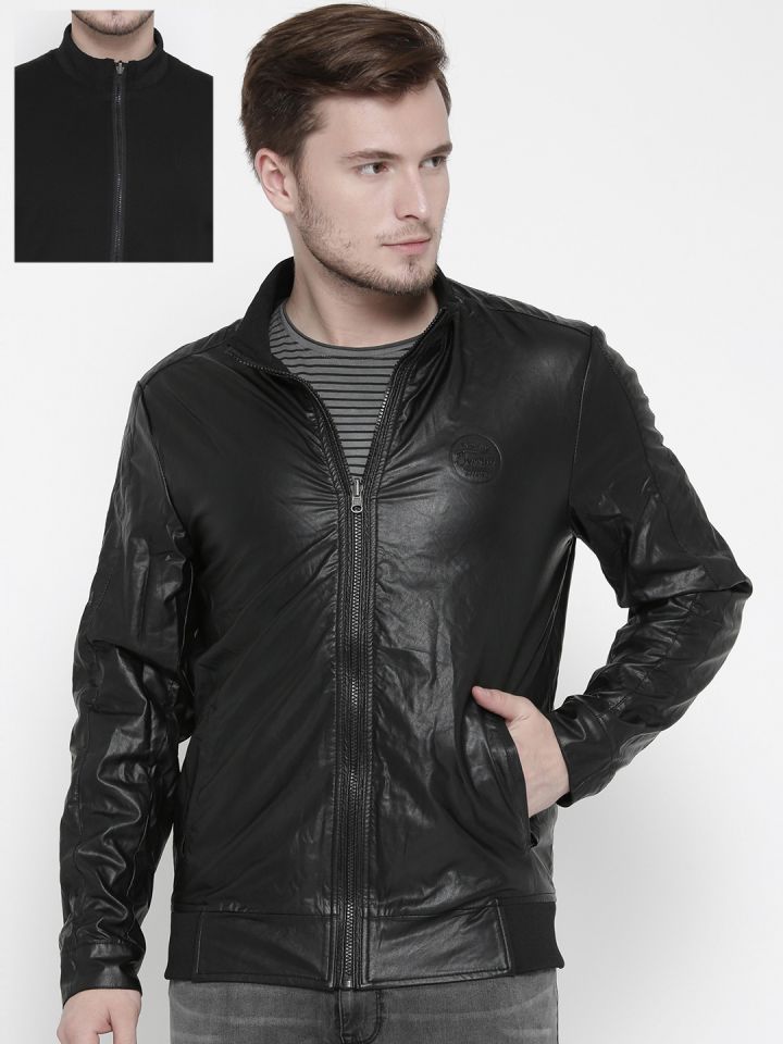 Indian Terrain Men Black Solid Reversible Bomber Jacket