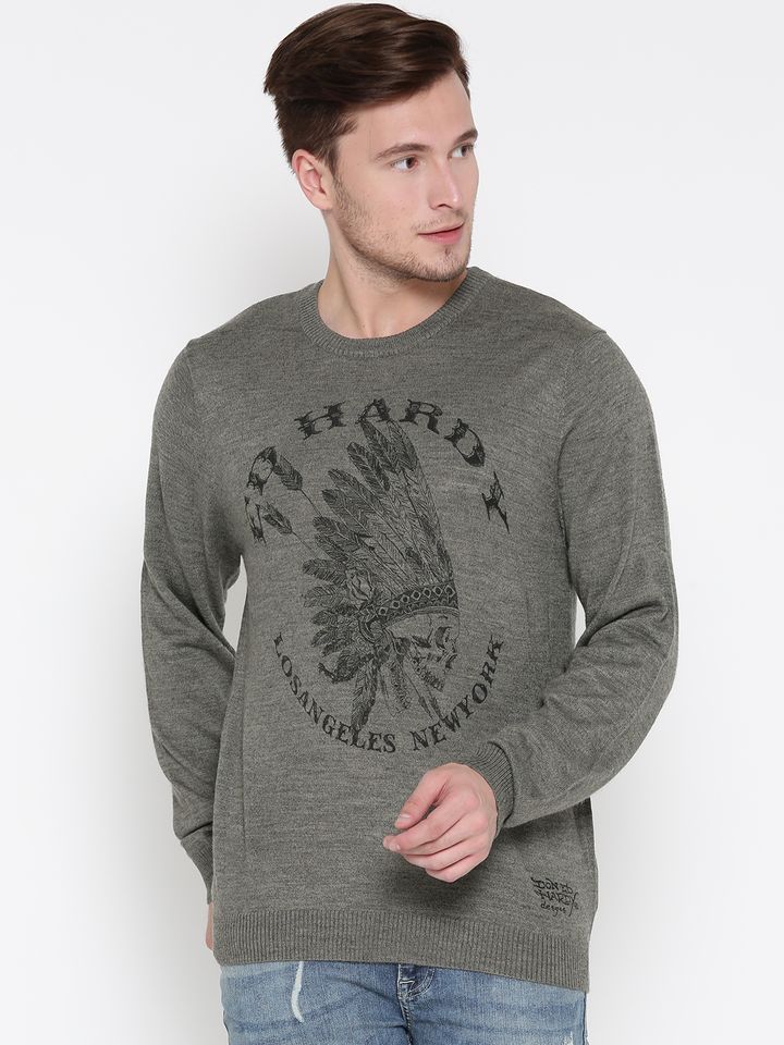 Buy Ed Hardy Men Grey Melange Printed 