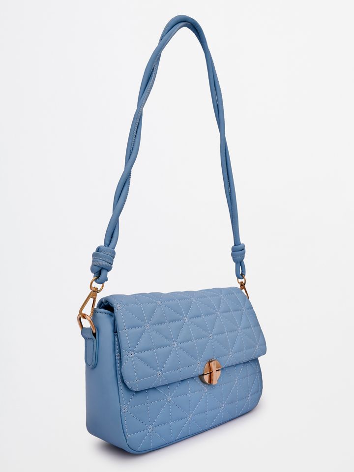 Buy Global Desi Blue PU Structured Sling Bag With Quilted