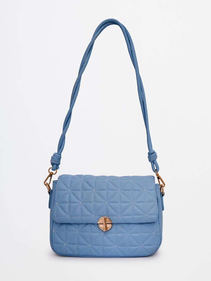 Buy Global Desi Blue PU Structured Sling Bag With Quilted