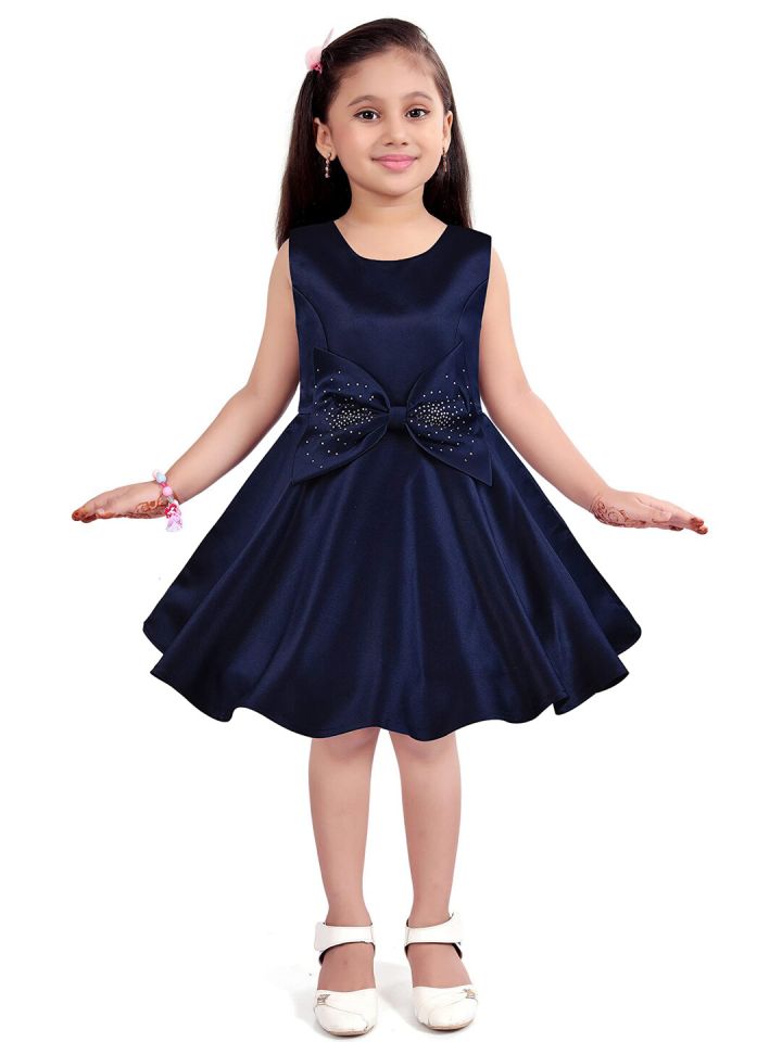 Buy Wish Karo Girls Navy Blue Pink Satin Dress With Jacket