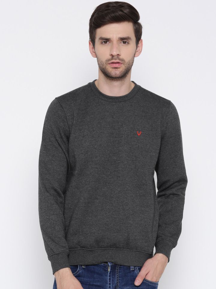 Allen Solly Men Charcoal Grey Solid Sweatshirt
