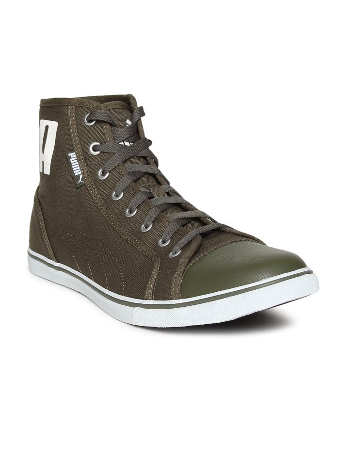 Puma Men Olive Green Streetballer Mid Top Sneakers