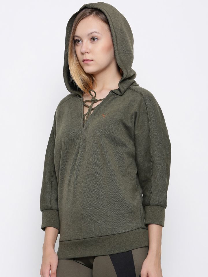 olive green puma hoodie womens