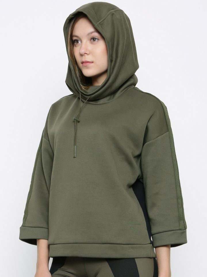 Olive green online puma hoodie womens