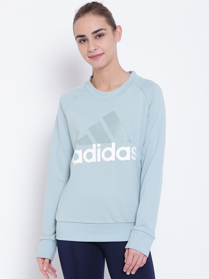 Buy ADIDAS Women Green Essentials Linear Brand Print Sweatshirt