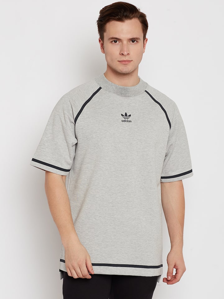ADIDAS Originals Men Grey Melange Taped Nova Solid Round Neck T Shirt - Tshirts for Men |