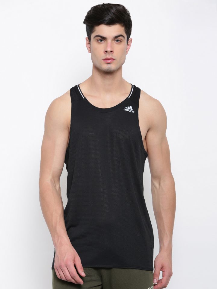 ADIDAS Men Black SuperNova Singlet Self Design Round Neck T shirt