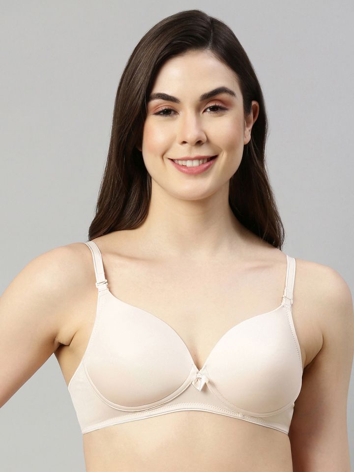 Buy Enamor Women Peach Padded Non Wired & High Coverage T Shirt Bra With  Detachable Straps - Bra for Women 2084406