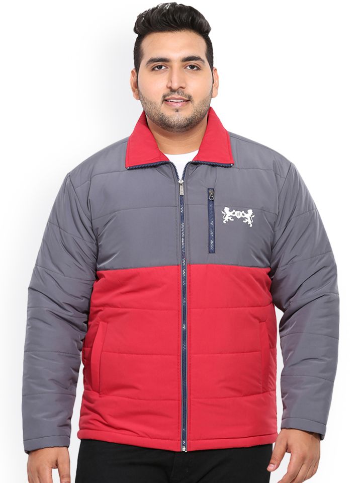Buy John Pride Plus Size Men Grey Red Colourblocked Puffer Jacket