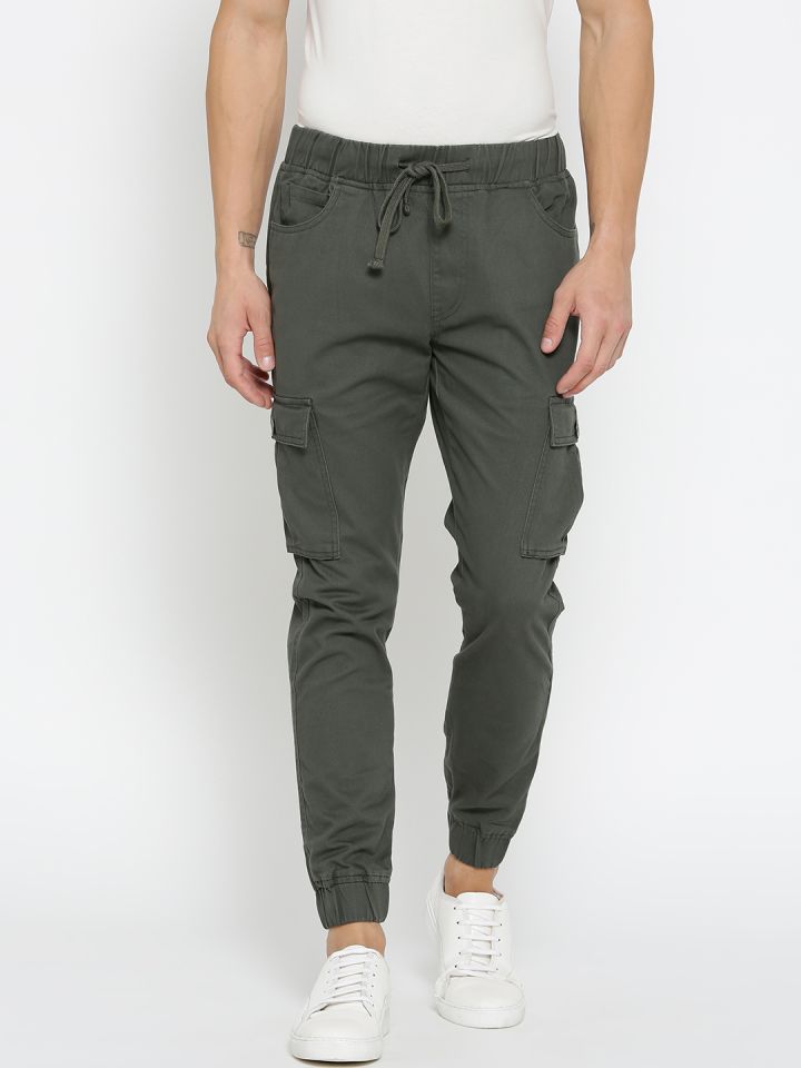 SF JEANS by Pantaloons Men Olive Green Slim Fit Solid Joggers