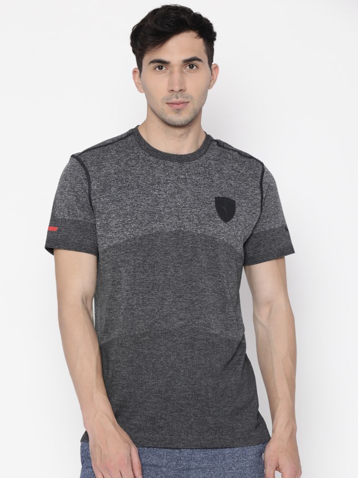 PUMA Motorsport Men Grey Melange Ferrari EVOKNIT Self Design Round Neck Motorsports T shirt