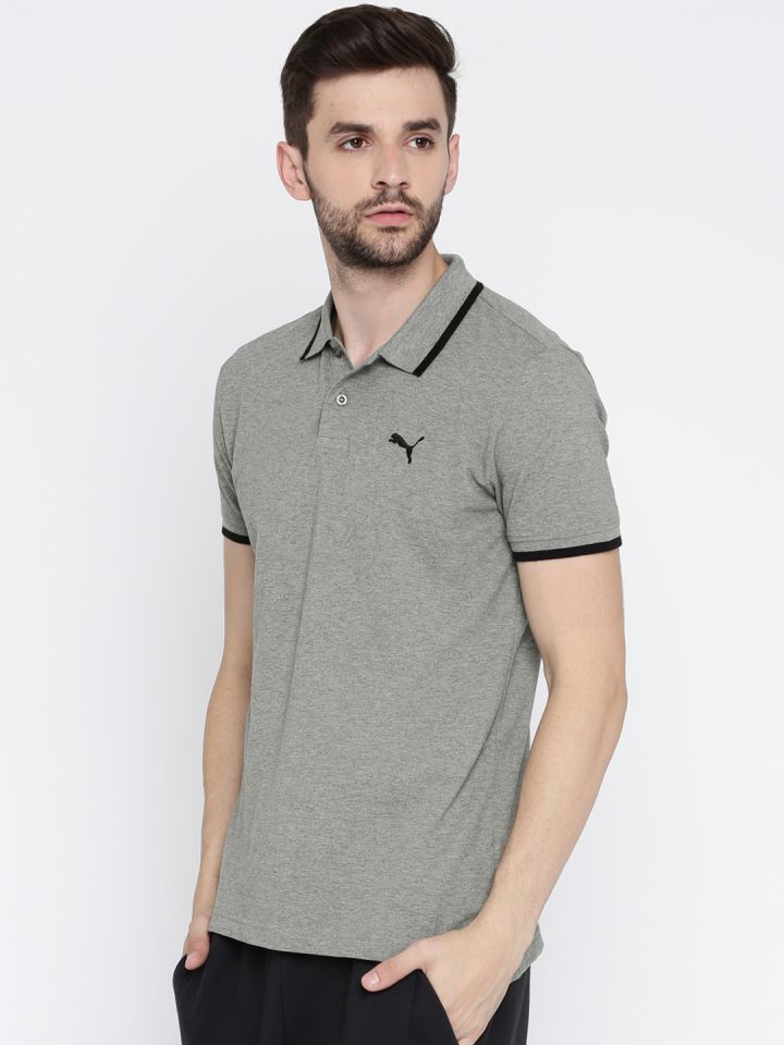 Buy Puma Men Grey Solid Polo Collar T Shirt Tshirts for Men