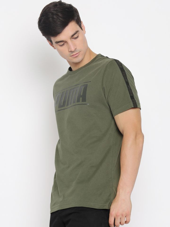 Buy Puma Men Olive Green Printed Round Neck T Shirt Tshirts for