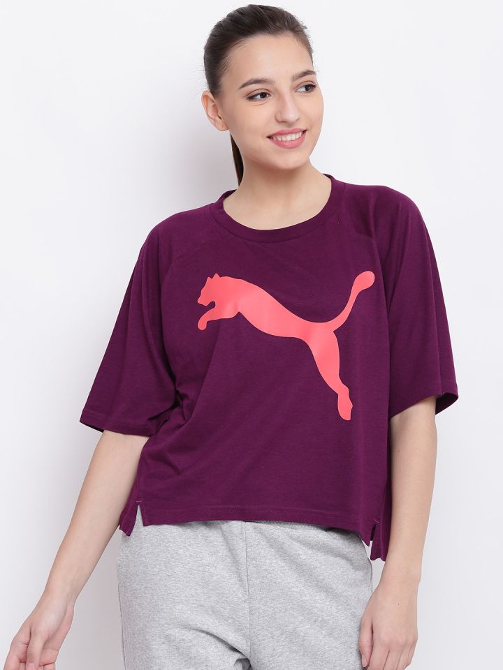 Tshirts Shirt Transition Women Women Myntra Boxy - T Puma | Neck Printed for Buy Purple 2087741 Round