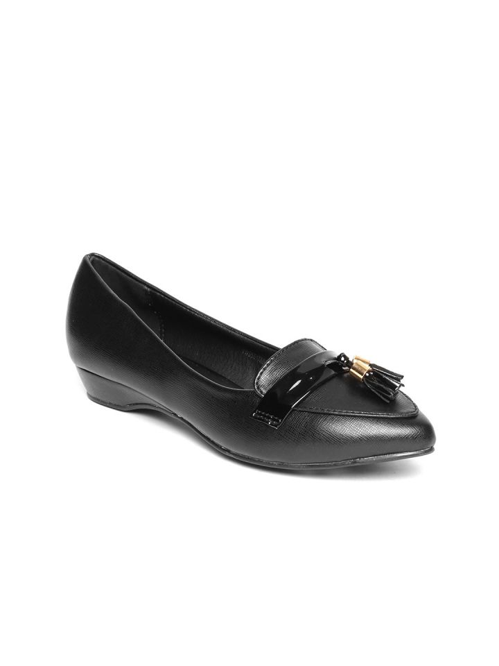 Buy Van Heusen Women Black Solid Flat Shoes With Tassels Flats