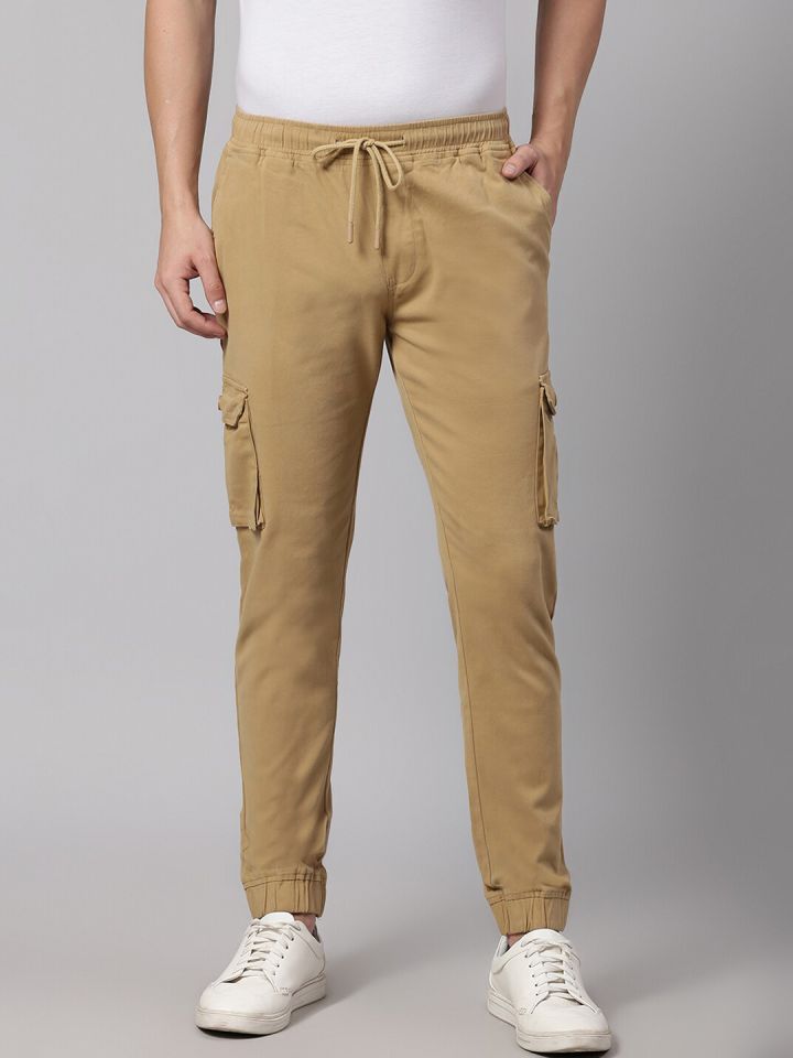 Buy Dennis Lingo Men Khaki Tapered Fit Cargo Joggers Trousers