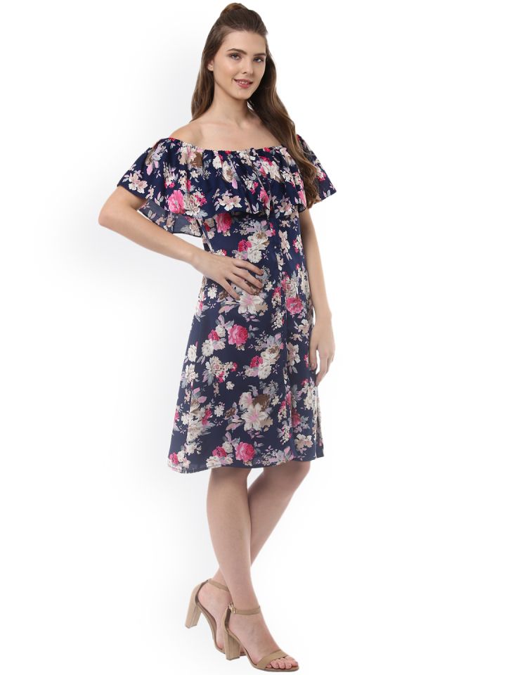 Buy StyleStone Women Navy Blue Printed Shirt Dress Dresses for