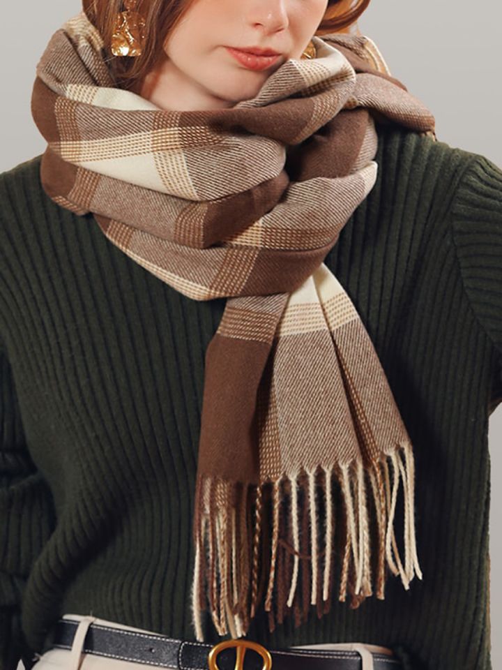 Buy JC Collection Women Khaki Cream Checked Scarf Scarves for