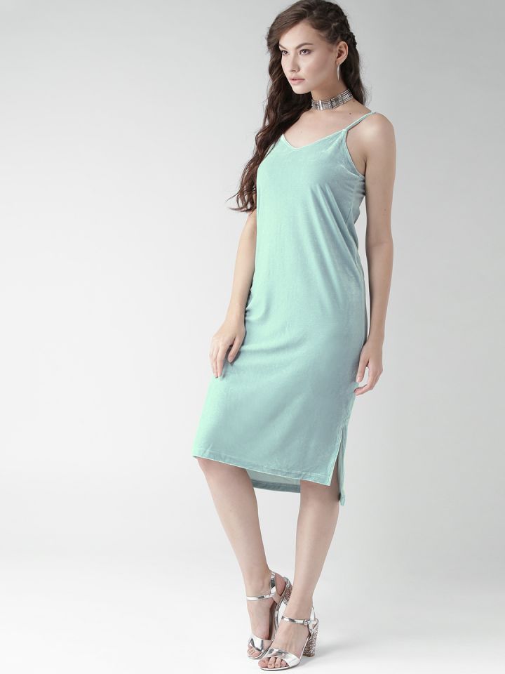Buy Forever 21 Women Blue Solid Velvet Finish Midi Shift Dress Dresses For Women 2098561 Myntra