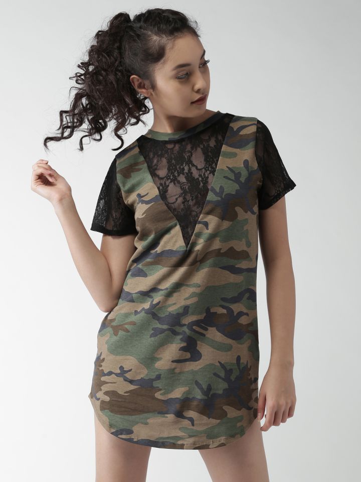 FOREVER 21 Women Green Camouflage Printed A Line Dress