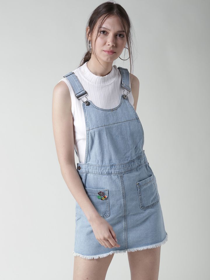 Buy Women Blue Denim Side Buttoned Shorts Dungaree Online at Sassafras