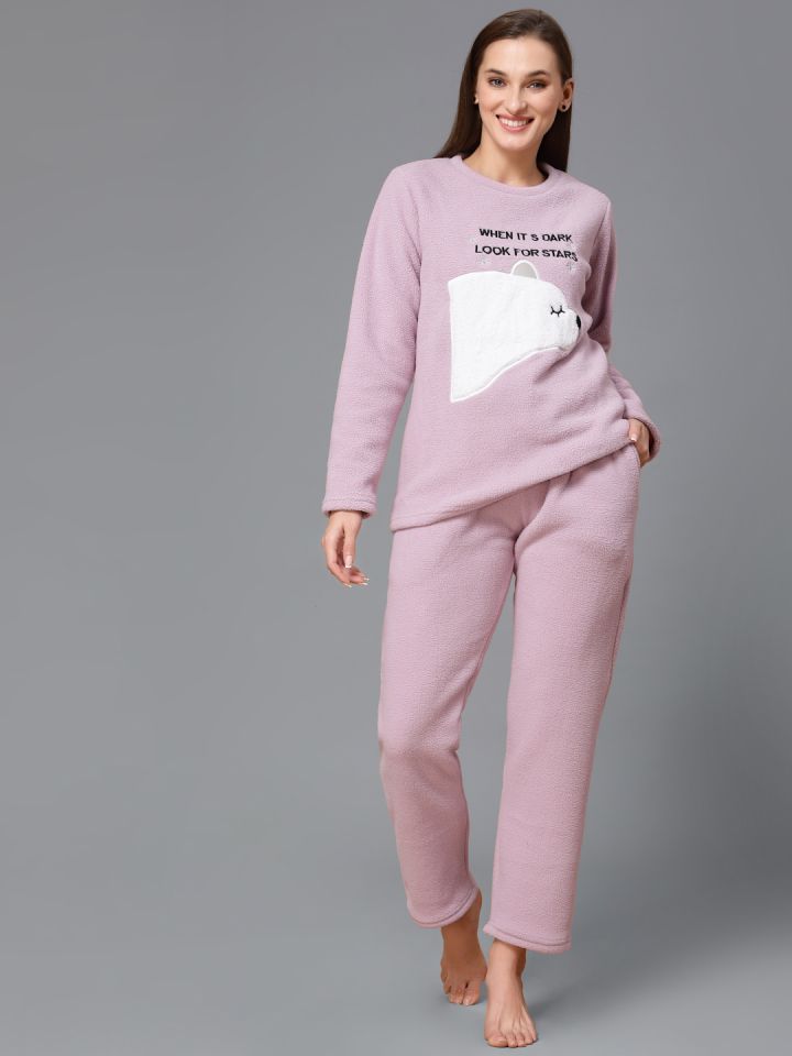 Buy Sweet Dreams Women Polar Fleece Applique Winter Pyjama Set