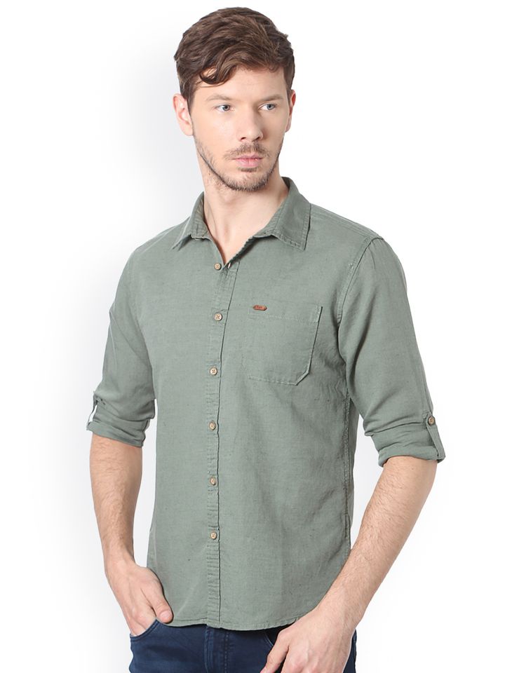 Buy People Men Olive Green Slim Fit 
