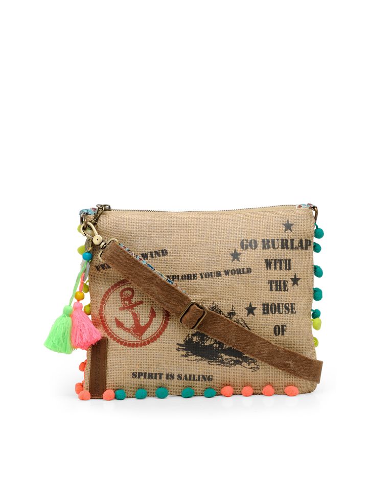 Buy The House Of Tara Beige Printed Jute Sling Bag Handbags for