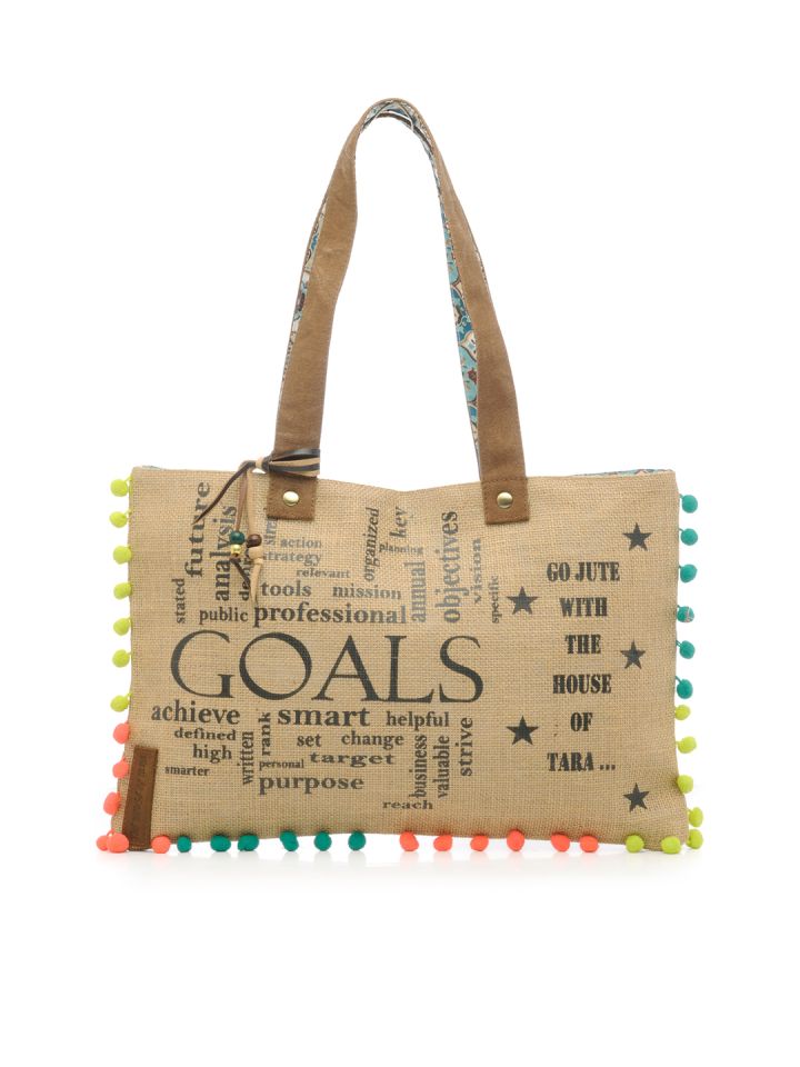 Buy The House Of Tara Beige Printed Jute Shoulder Bag Handbags