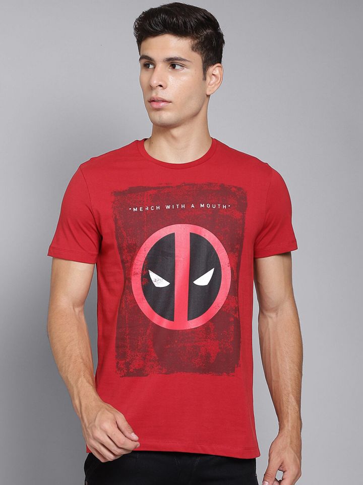 Buy Free Authority Men Deadpool Printed Red Printed T Shirt