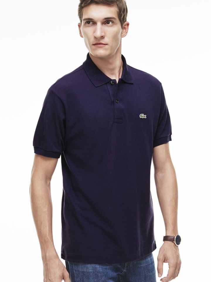 Lacoste Men Navy Blue Solid Oversized Fit Polo Collar T shirt