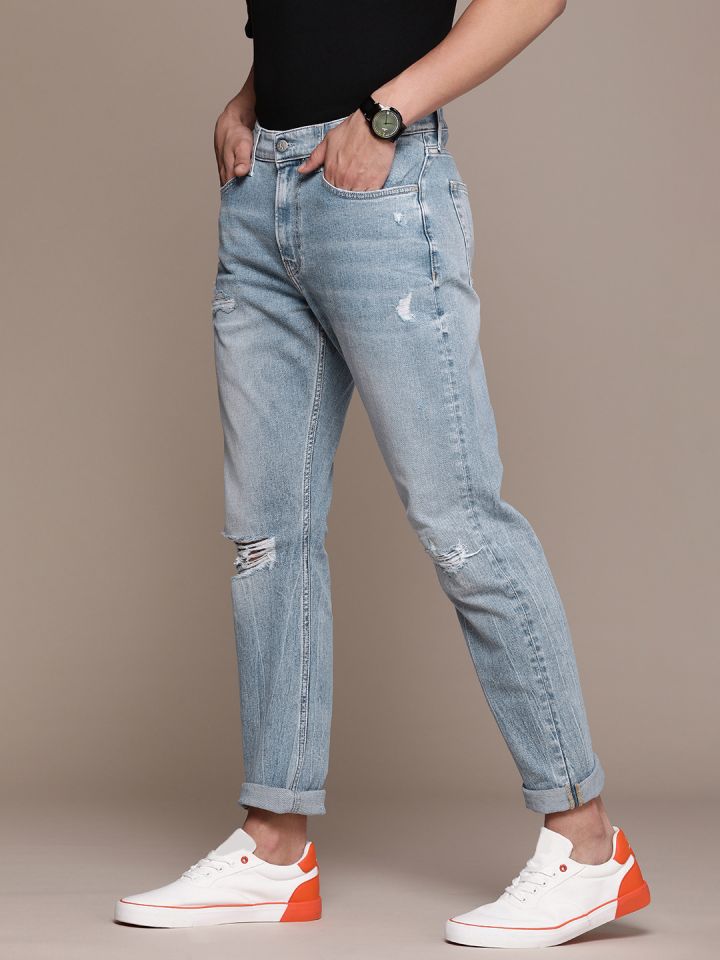 Calvin Klein Jeans Men Slim Fit Highly Distressed Heavy Fade Stretchable Jeans