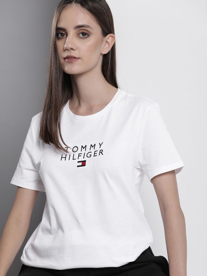 Tommy Hilfiger Women Brand Logo Embroidered Pure Cotton T shirt