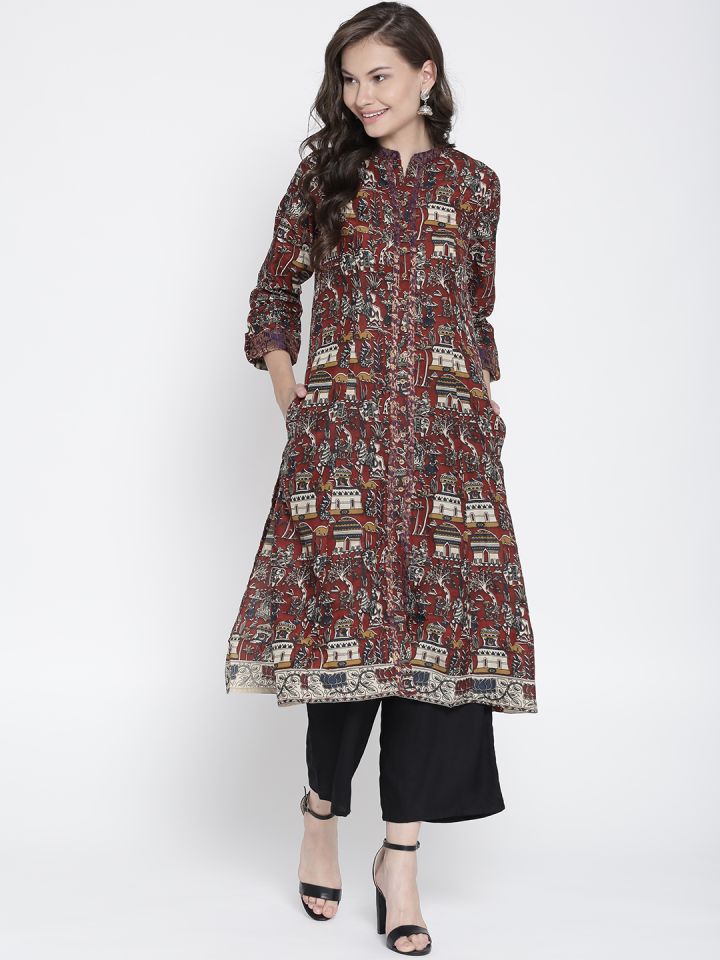 Buy Biba Women Maroon Beige Kalamkari Print A Line Kurta