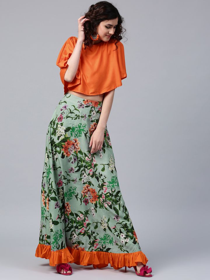 top for orange long skirt